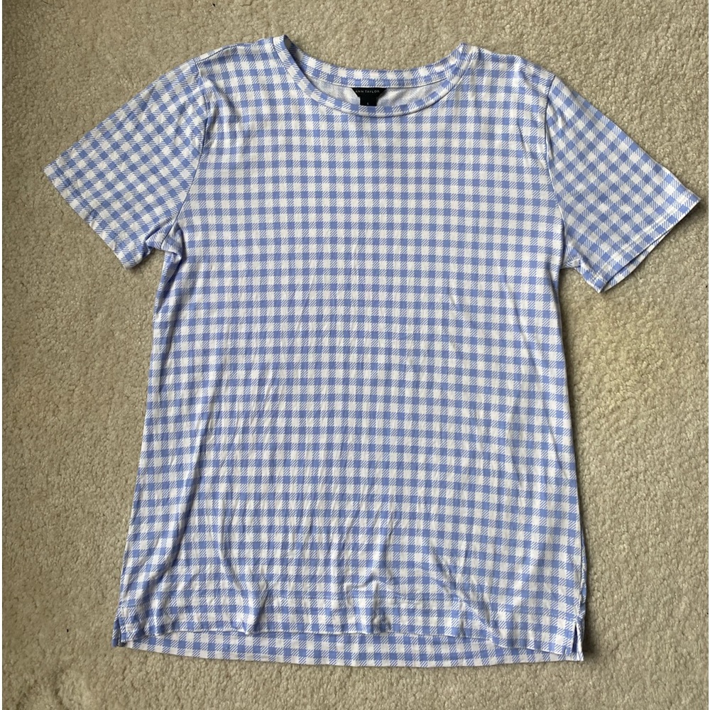 Ann Taylor Blue & White Checkered T-shirt
